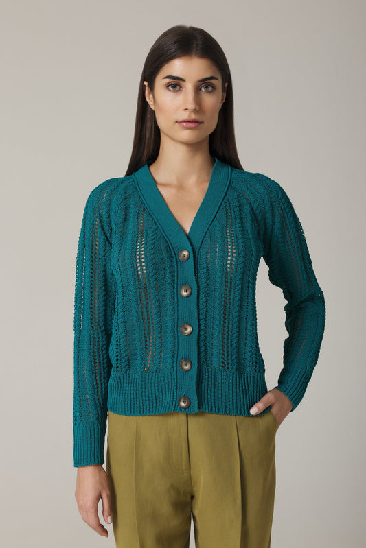 SORINA CABLE STITCH CARDIGAN IN CAPRI BLUE