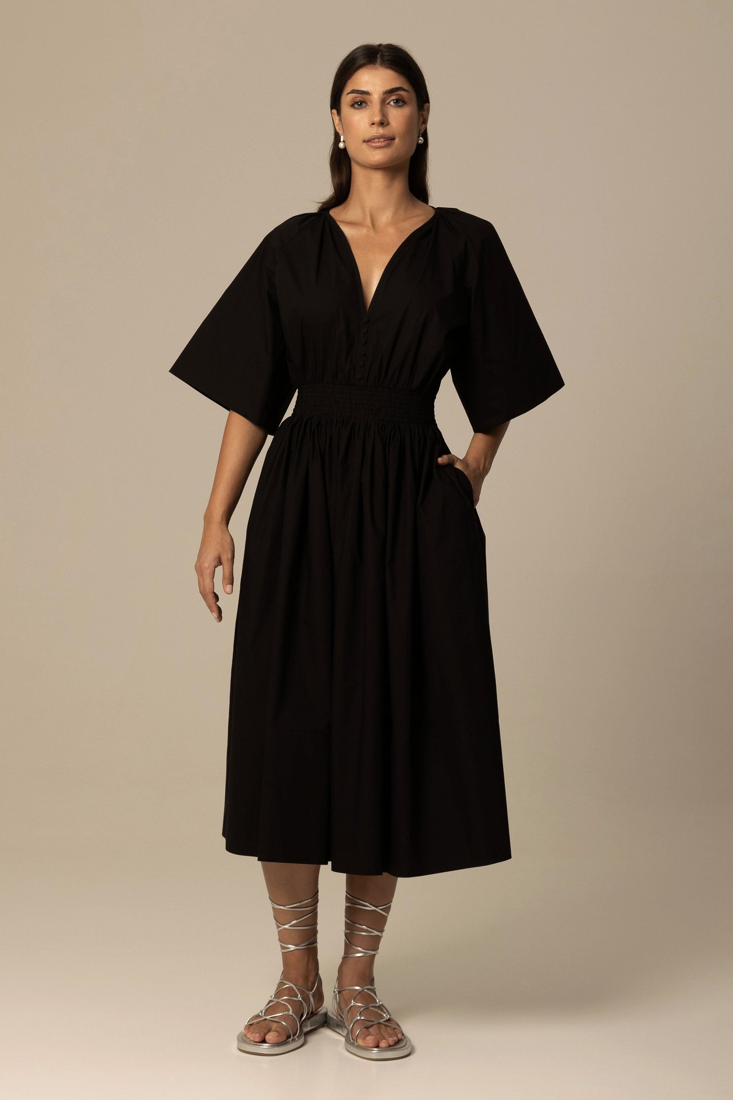 ANIA ORGANIC COTTON SHIRT DRESS IN BLACK
