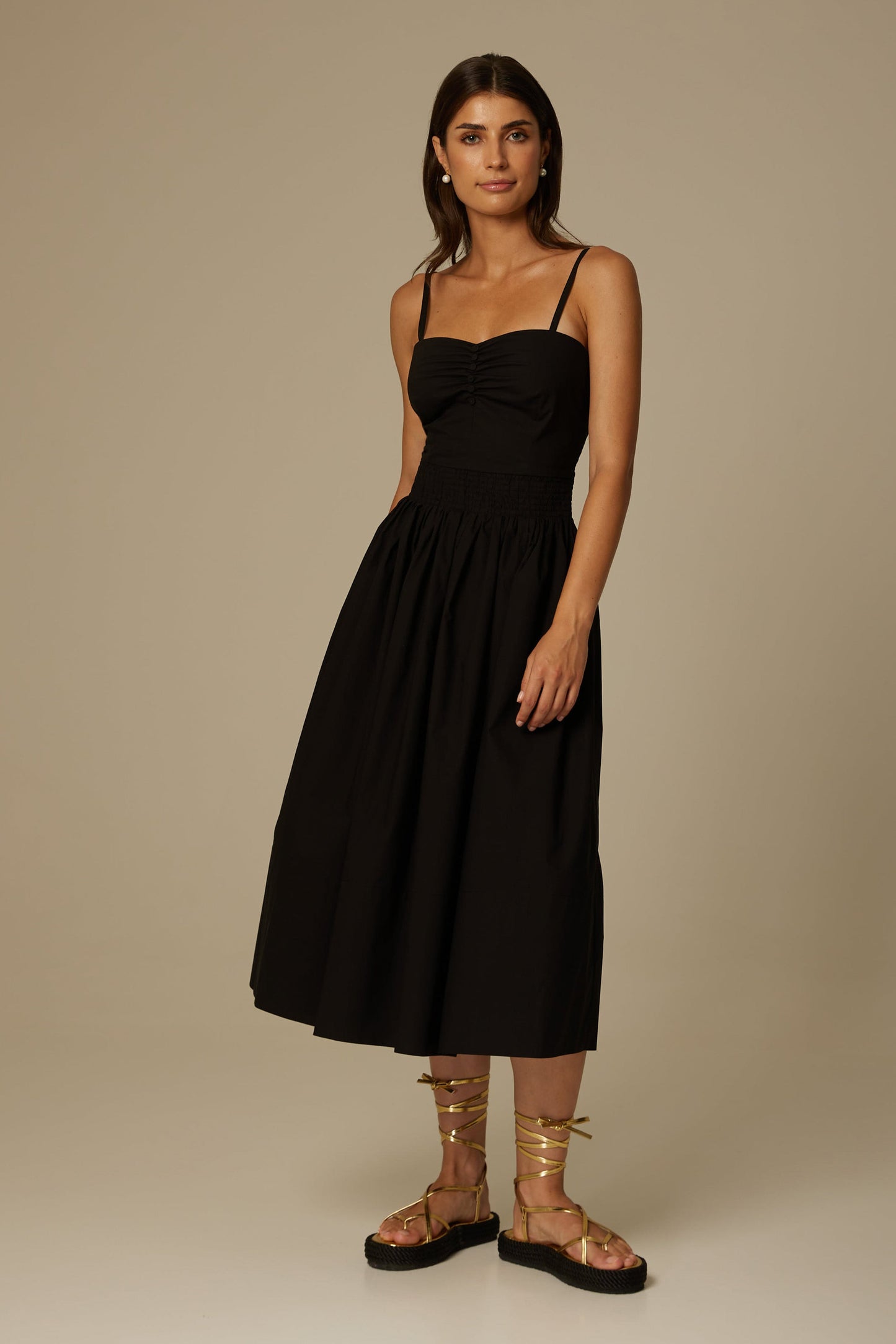 MIRIA ORGANIC COTTON STRAPPY DRESS IN BLACK