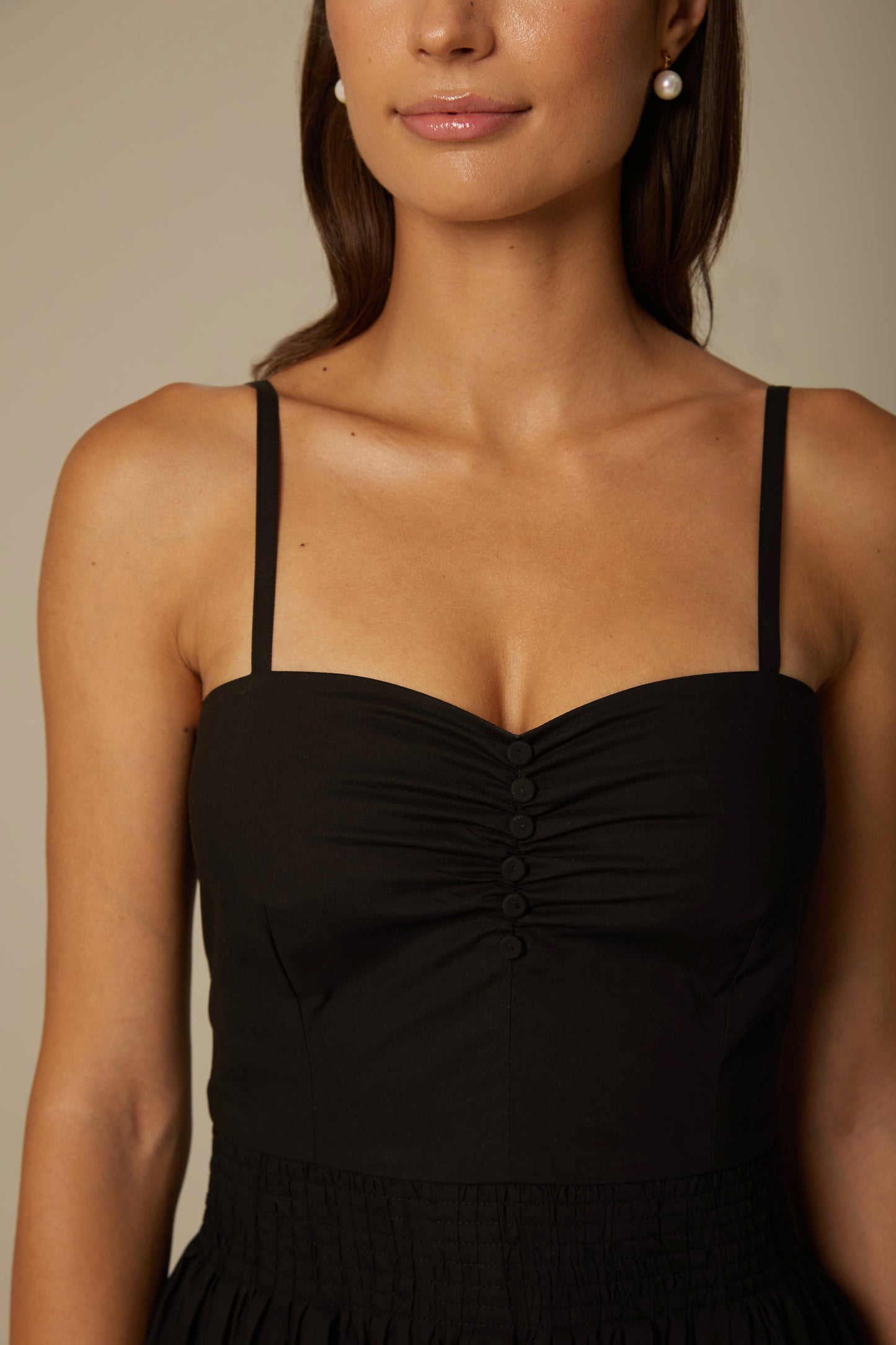 MIRIA ORGANIC COTTON STRAPPY DRESS IN BLACK