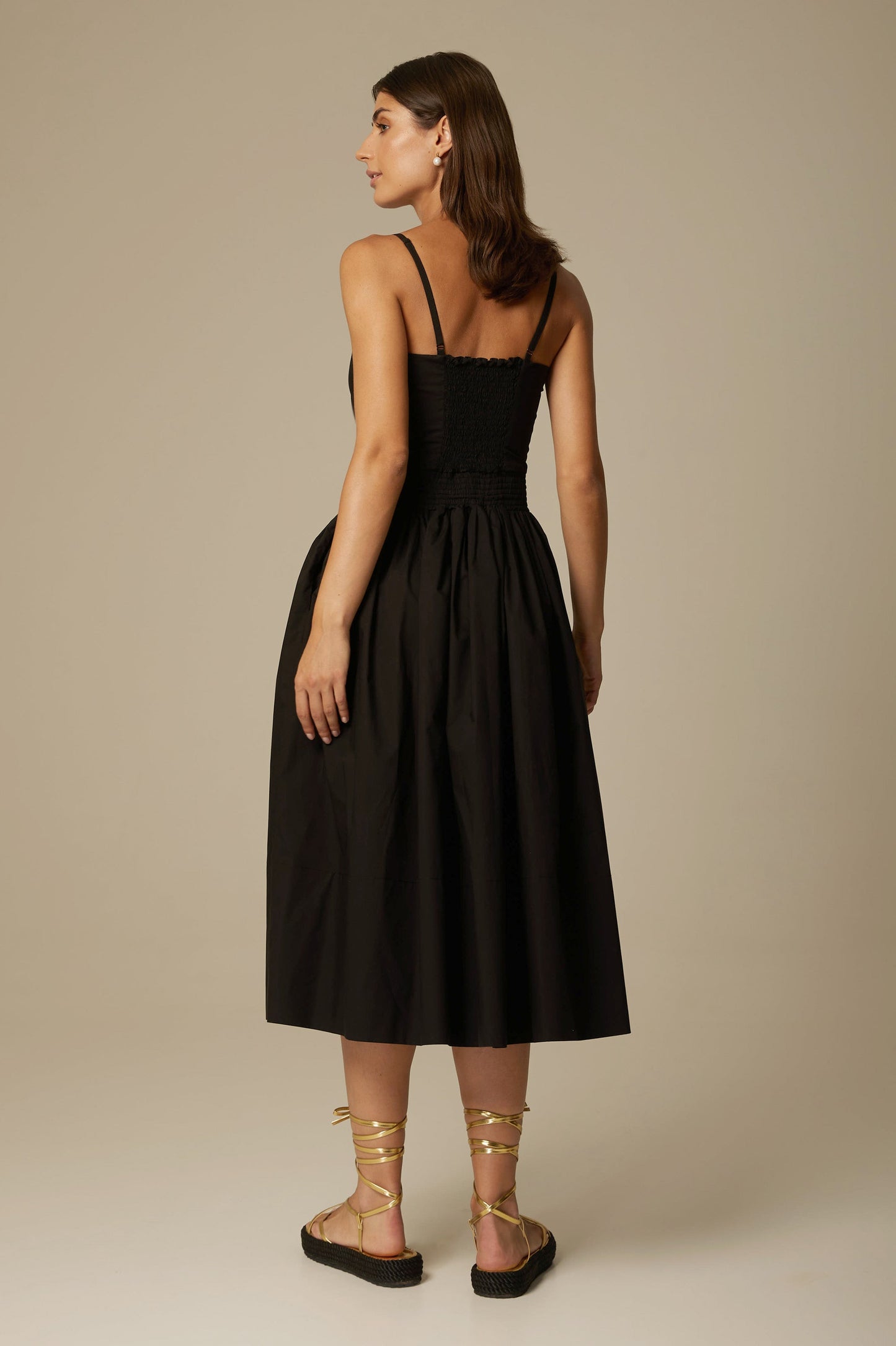 MIRIA ORGANIC COTTON STRAPPY DRESS IN BLACK