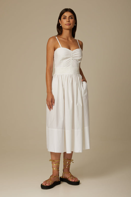 MIRIA ORGANIC COTTON STRAPPY DRESS IN WHITE