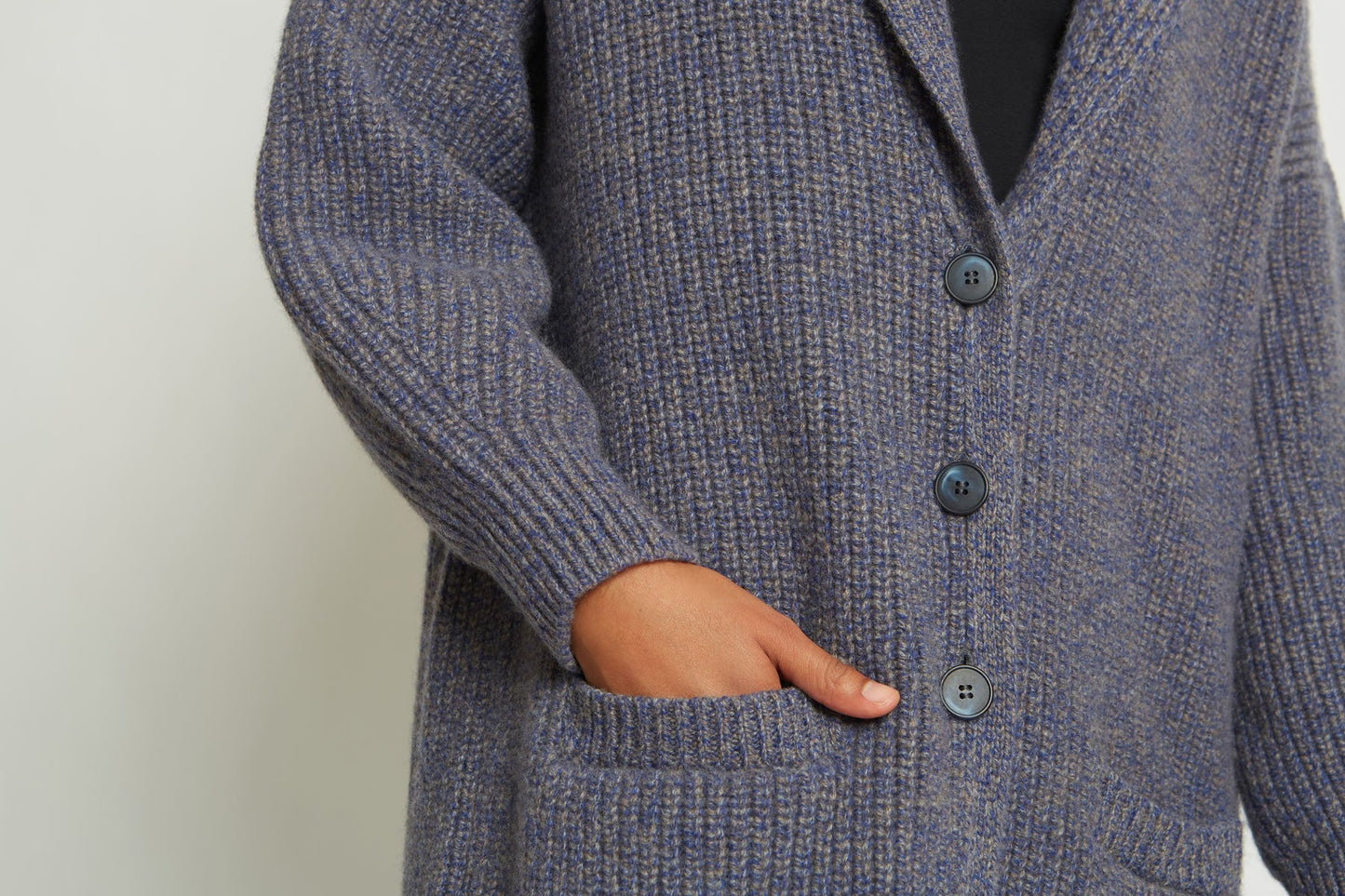 MARA PURE CASHMERE RIBBED SWEATER COAT IN COBALT STONE