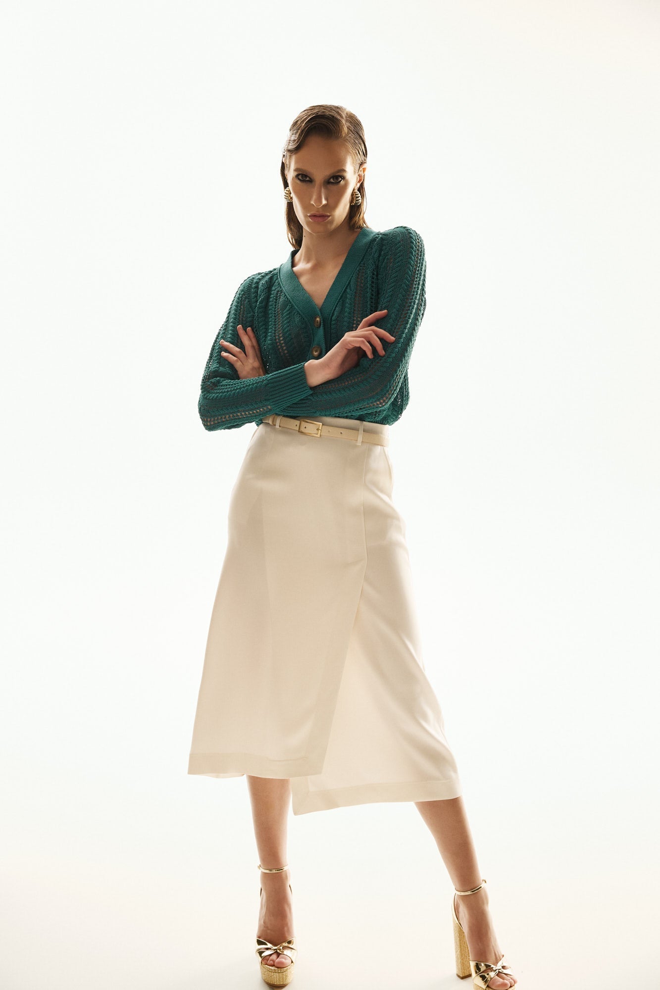 SORINA CABLE STITCH CARDIGAN IN CAPRI BLUE