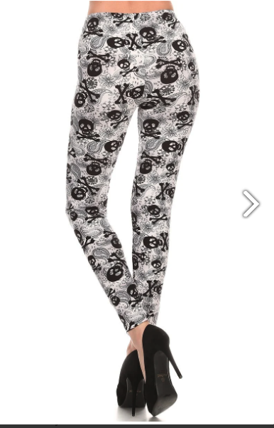 Skulls and Crossbones High Waist Basic Solid Leggings