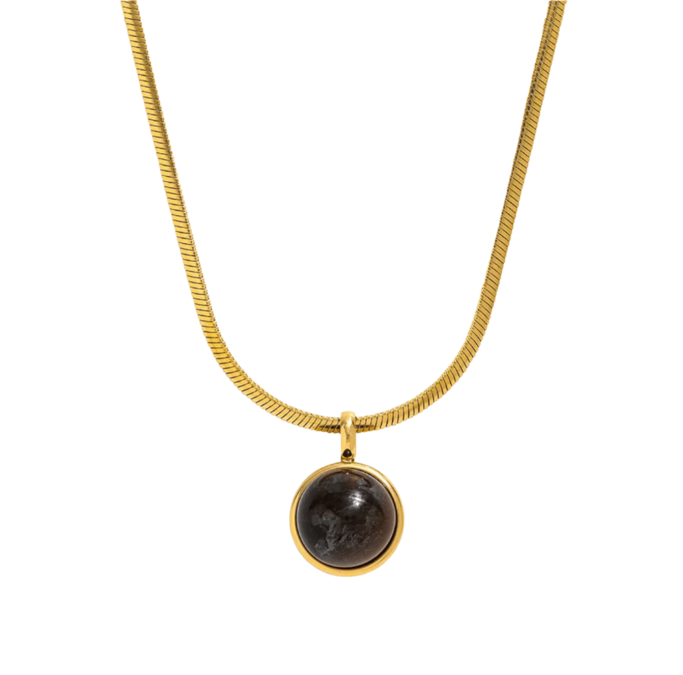 Round Pendant Stainless Steel Necklace with Pearl or Tiger Eye ADIBA