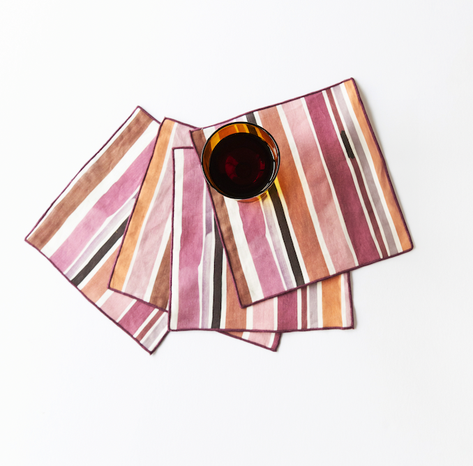 Lisbon Stripe Pink and Brown Cocktail Napkin Set
