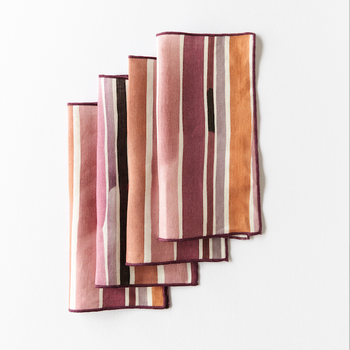Lisbon Stripe Pink and Brown Cocktail Napkin Set