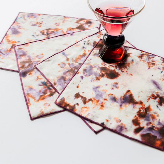 Rose Marble Plum Trim Cocktail Napkin Set