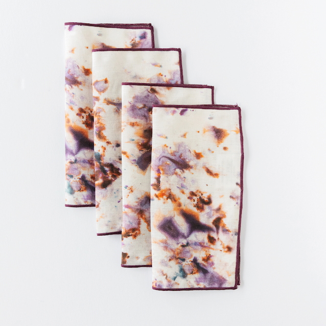 Rose Marble Plum Trim Cocktail Napkin Set