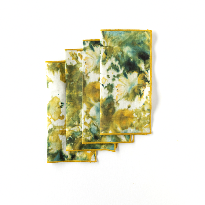 Green Marble Trim Cocktail Napkin Set