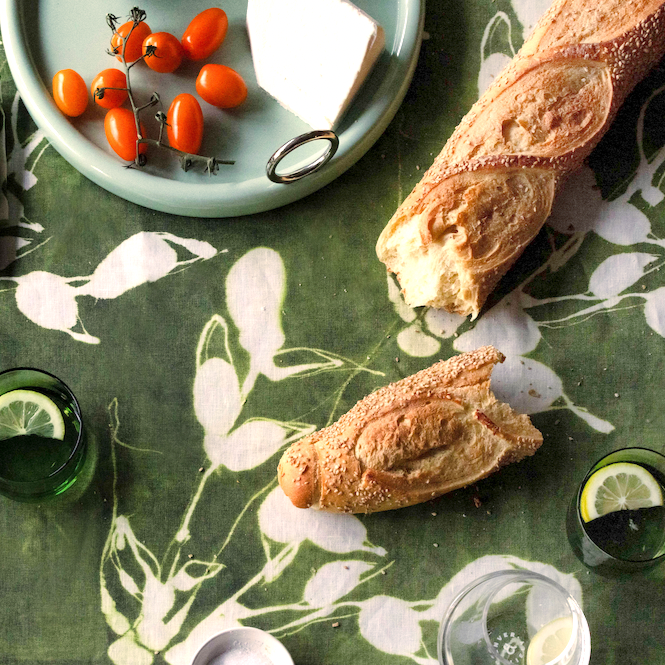 Porto Print Olive Tablecloth 100% European Linen