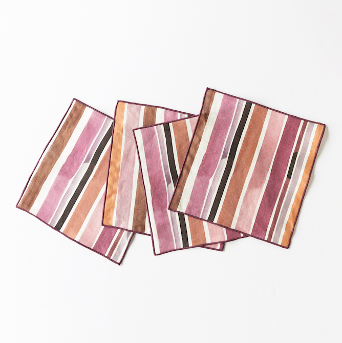 Lisbon Stripe Pink and Brown Cocktail Napkin Set