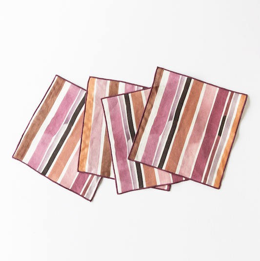 Lisbon Stripe Pink and Brown Cocktail Napkin Set