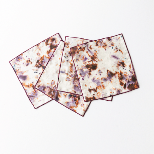 Rose Marble Plum Trim Cocktail Napkin Set