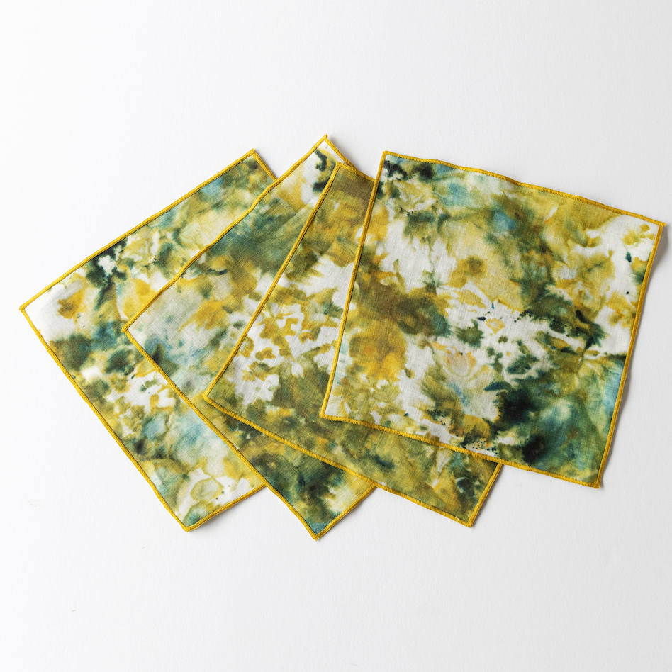 Green Marble Trim Cocktail Napkin Set