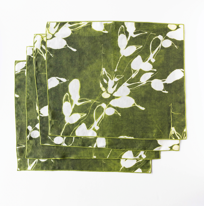 Porto Print Olive Linen Placemat 100% European Linen