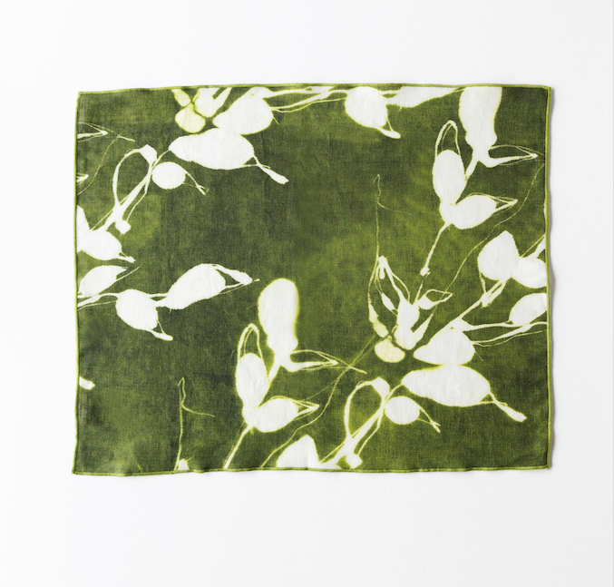 Porto Print Olive Linen Placemat 100% European Linen
