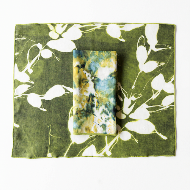 Porto Print Olive Linen Placemat 100% European Linen