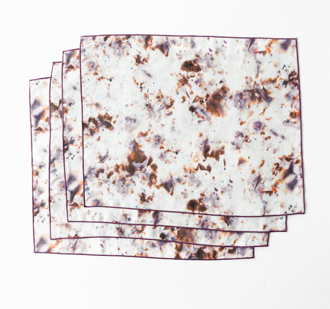 Rose Marble Plum Trim Placemat 100% Linen