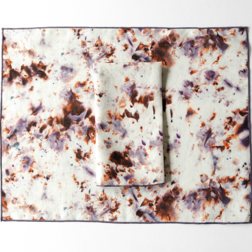 Rose Marble Plum Trim Placemat 100% Linen