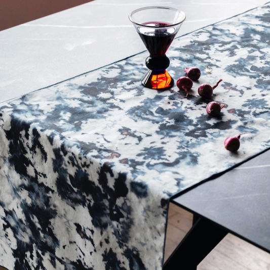 Grey Marble Table Runner 100% European Linen