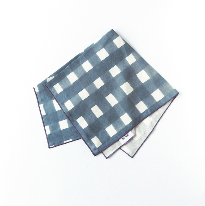 Blue Cross-Hatch Patterned Linen Napkins 18x18 inches