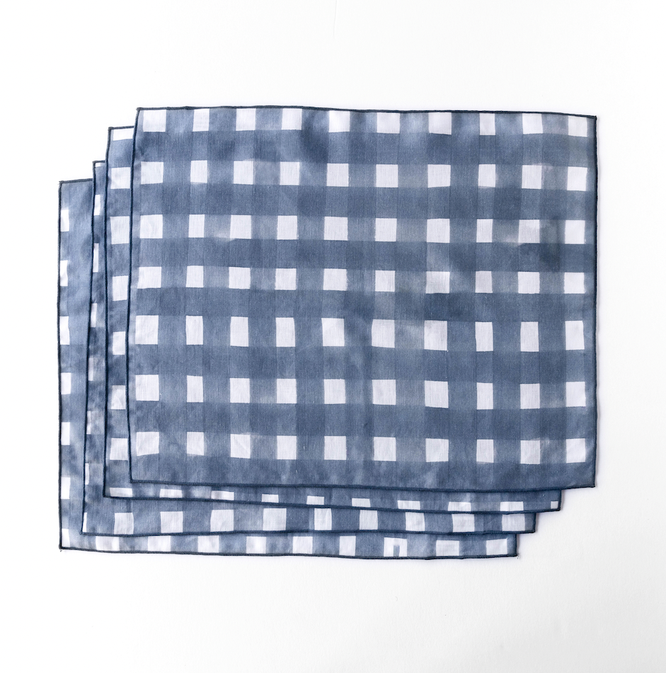 Blue Cross Hatch Linen Placemat 100% Made in Portugal