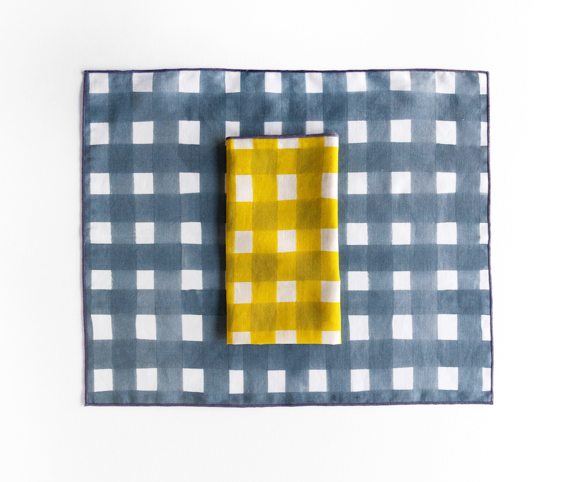Blue Cross Hatch Linen Placemat 100% Made in Portugal