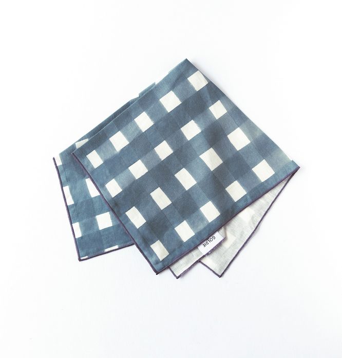 Blue Cross-Hatch Patterned Linen Napkins 18x18 inches
