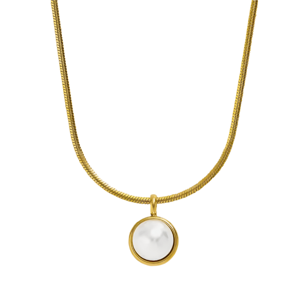Round Pendant Stainless Steel Necklace with Pearl or Tiger Eye ADIBA