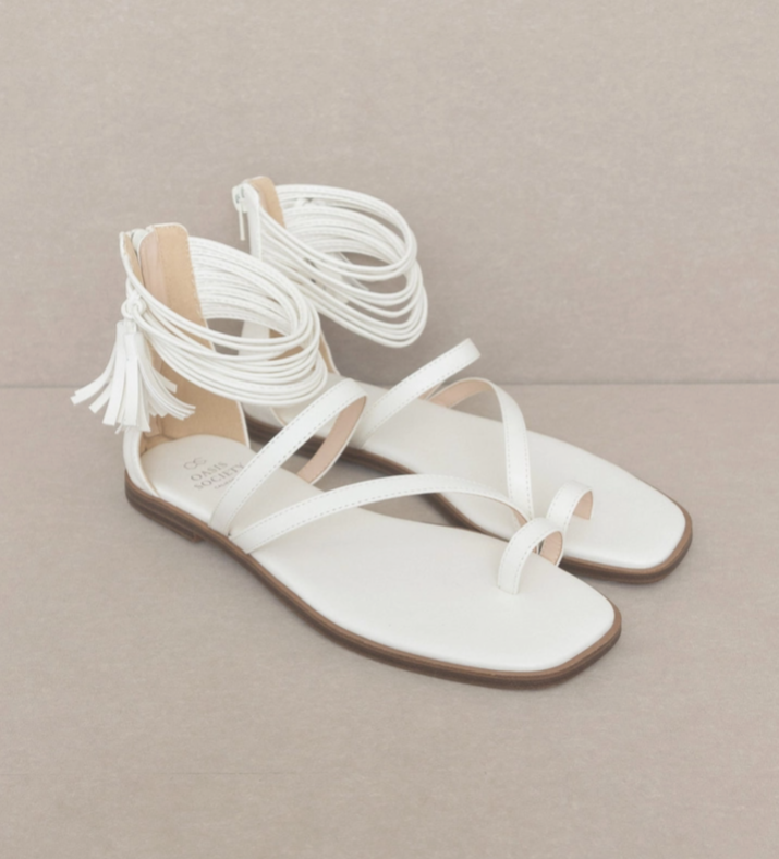 Oasis Society - Abril White Strappy Ankle Wrap Sandal