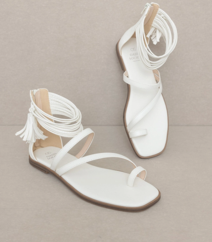 Oasis Society - Abril White Strappy Ankle Wrap Sandal