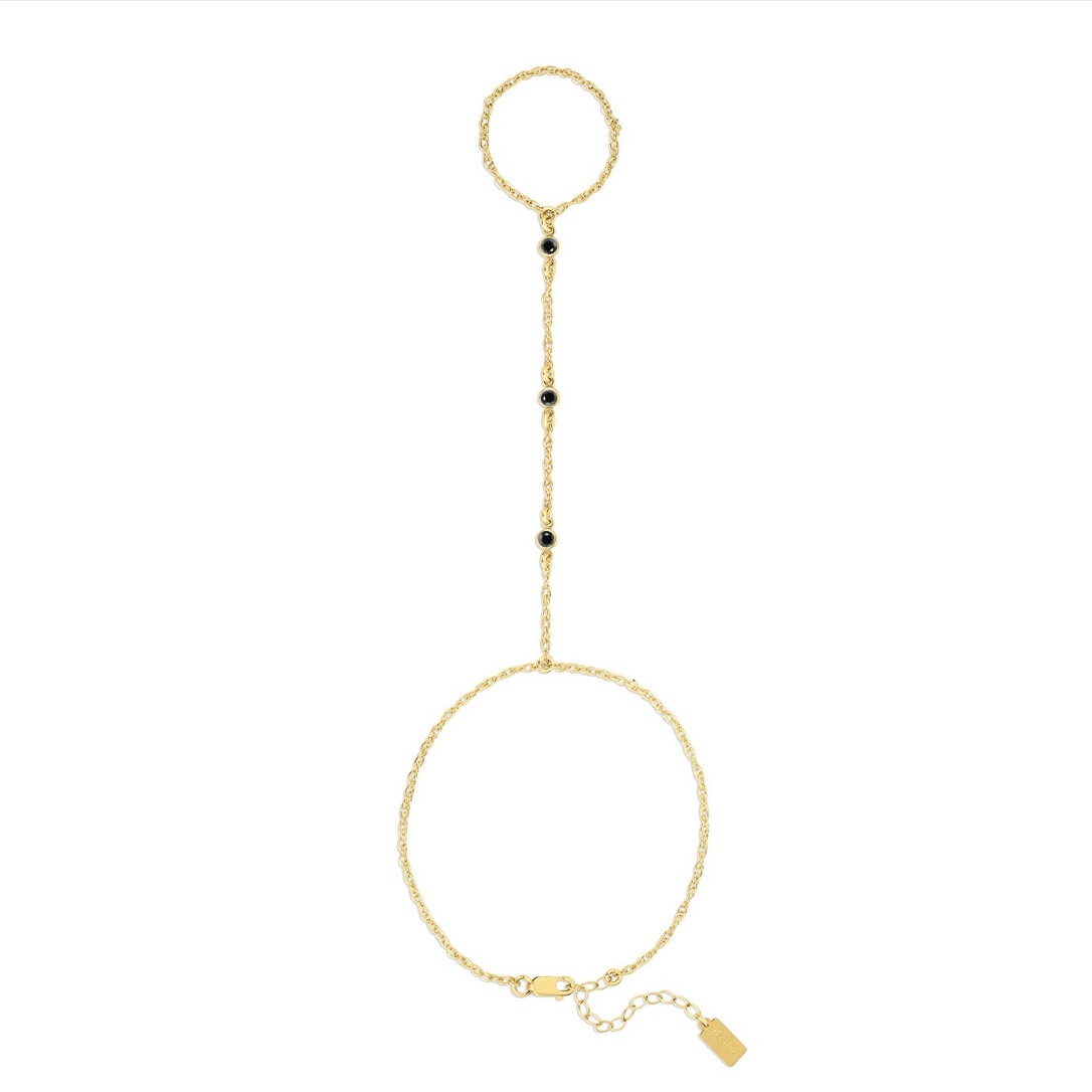 14k Gold Hand Chain with Cubic Zirconia and Turquoise Connectors