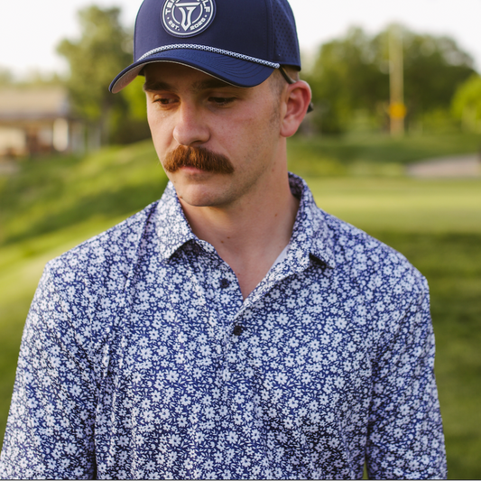 Navy Floral Performance Polo Golf Shirt Tempo T