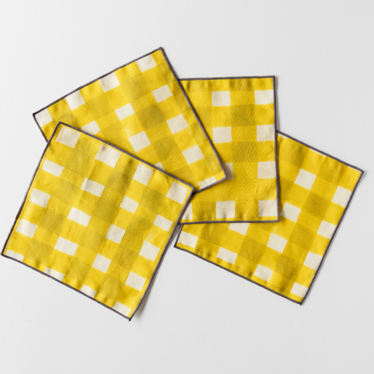 Yellow Cross Hatch Linen Cocktail Napkins Set of 4
