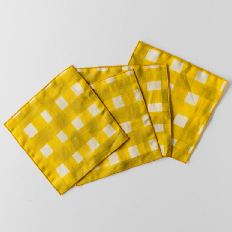 Yellow Cross Hatch Linen Cocktail Napkins Set of 4