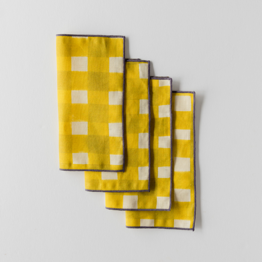Yellow Cross Hatch Linen Cocktail Napkins Set of 4