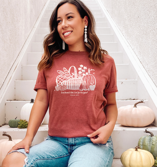 Give Thanks Fall Heather Rust Tee Rohi Clothing