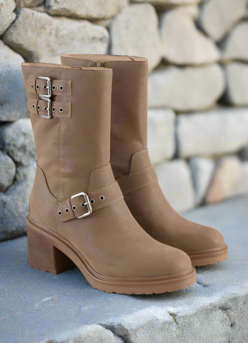 Rider Boots with Buckles Taupe Color