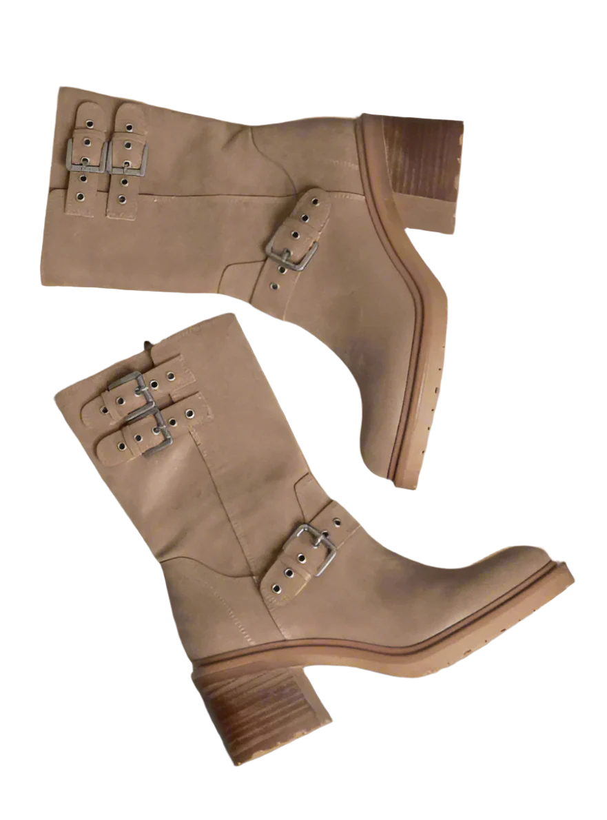 Rider Boots with Buckles Taupe Color