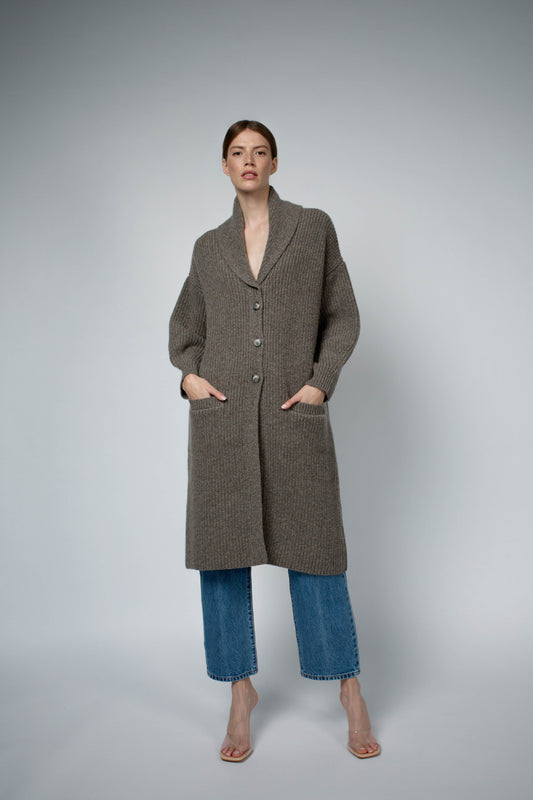 MARA CASHMERE SWEATER COAT IN WALNUT