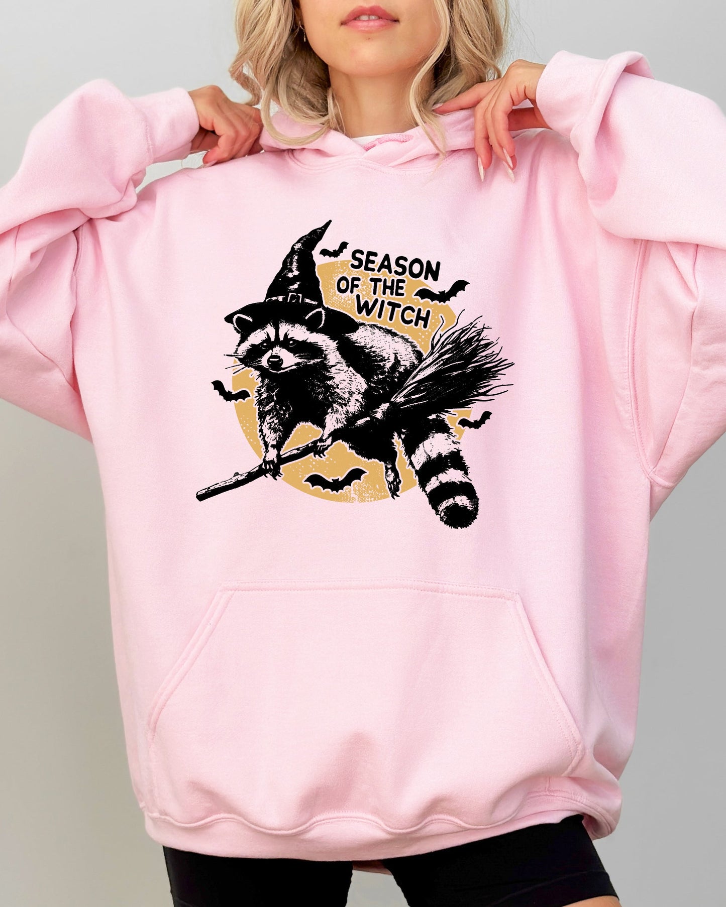 Season Of The Witch Cute Raccoon Halloween Spooky Feral Hooded Sweatshirt