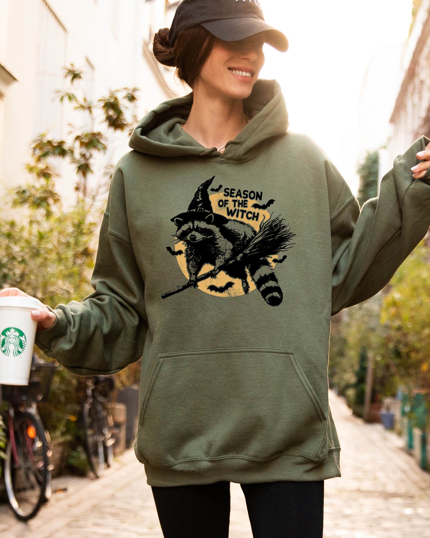 Season Of The Witch Cute Raccoon Halloween Spooky Feral Hooded Sweatshirt