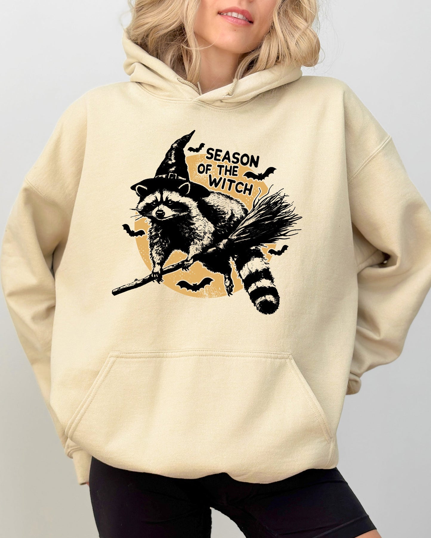 Season Of The Witch Cute Raccoon Halloween Spooky Feral Hooded Sweatshirt