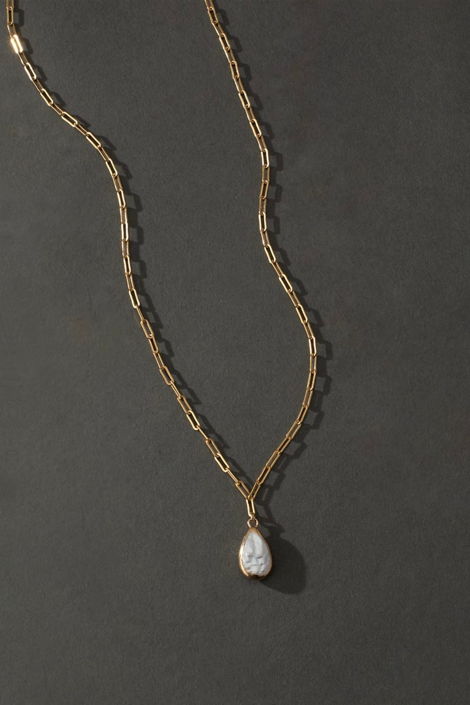 Sedona Gold Filled Paperclip Chain Necklace with Baroque Pearl