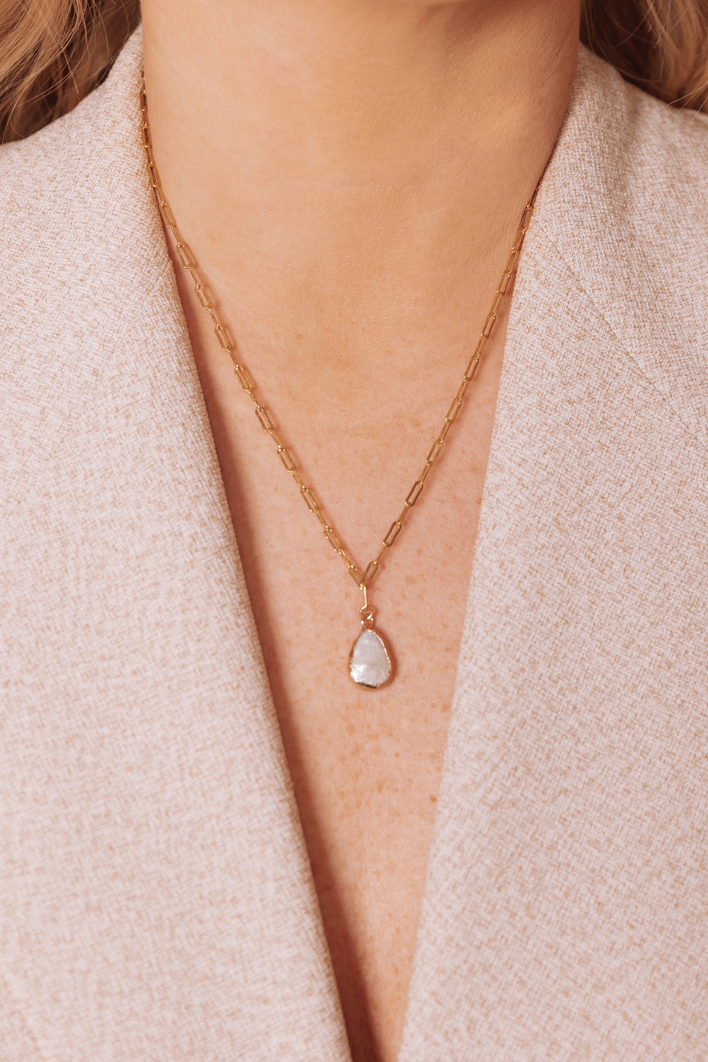 Sedona Gold Filled Paperclip Chain Necklace with Baroque Pearl