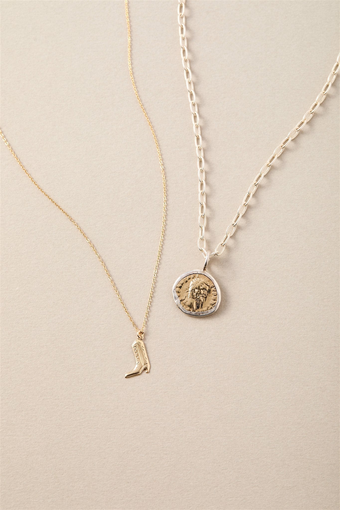 Sterling Silver Hammered Chain Necklace with Two-tone Coin Pendant Parker