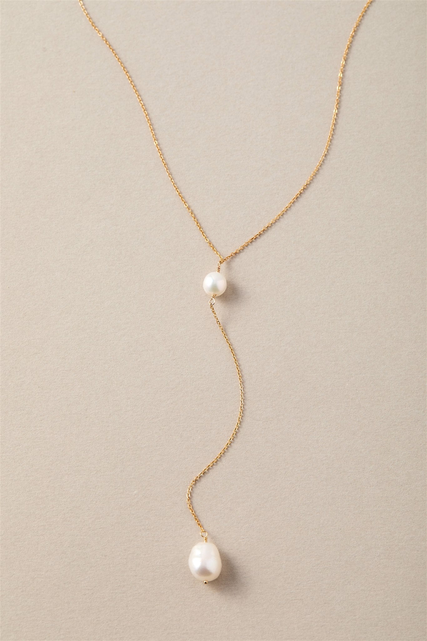 Penny Necklace 14k Gold Filled Lariat Necklace with Freshwater Potato Pearls