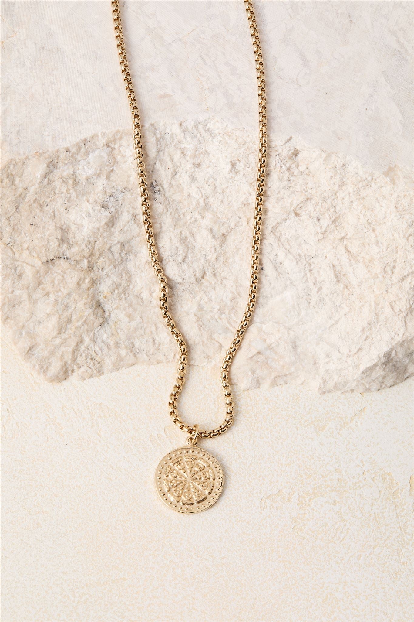 Solana 24k Gold Rope Chain Necklace with Wheel of Life Pendant